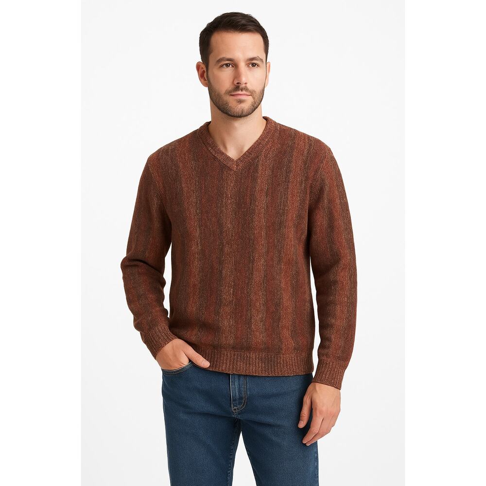 Vintage Bachrach Men's Knit Sweater Size XL Brown Multicolor V-Neck 90s Style